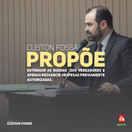 Cleiton Foss Cleiton Fossá, vereador de Chapecó, protocolou na Câmara, um Projeto de Lei 5/2020 que propõe a substituição do modelo de diárias pagas antecipadamente, pelo sistema de ressarcimento...