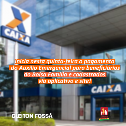 Cleiton Fossá Conforme calendário de pagamentos do Auxílio Emergencial de R$ 600,00, recebem a primeira parcela do benefício, a partir desta quinta feira (16), os beneficiários do Bolsa...