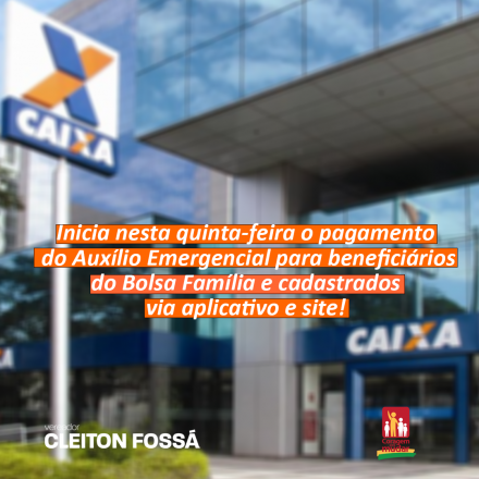 Cleiton Foss        Conforme calendário de pagamentos do Auxílio Emergencial de R$ 600,00, recebem a primeira parcela do benefício, a partir desta quinta feira (16), os beneficiários do Bolsa...