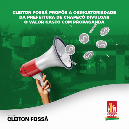 Cleiton Foss Tornar obrigatória a divulgação dos gastos relativos às publicidades impressas ou digitais da Prefeitura Municipal de Chapecó na própria mídia divulgada. Esse é o objetivo do...