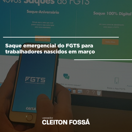 Cleiton Fossá Nesta segunda-feira, 13, a Caixa Econômica Federal credita o saque emergencial do Fundo de Garantia do Tempo de Serviço (FGTS) para trabalhadores nascidos em março. O objetivo do novo saque é...